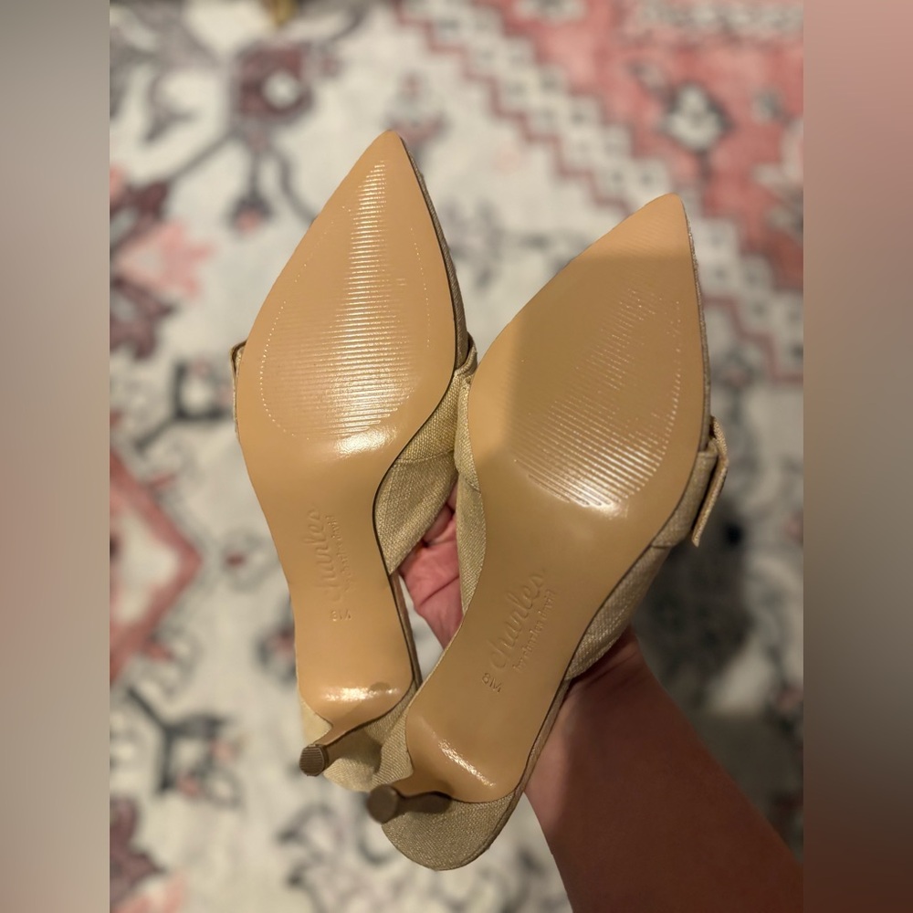 Charles Beige Tweed Heeled Mules with Loafer Design and Buckle Detail, size 8 - Picture 5 of 9